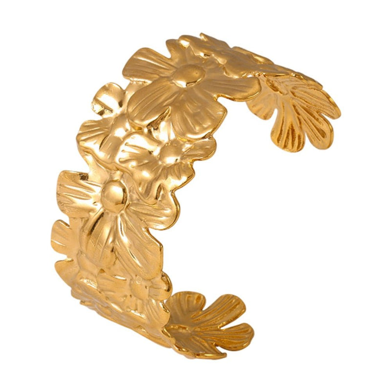 Bracelet manchette, en acier inoxydable, fleurs éclatantes, idéal été, modèle Hortense - La Boutique du Bracelet