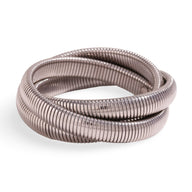 Bracelet manchette trio Oriane en métal argenté avec texture spirale lisse.