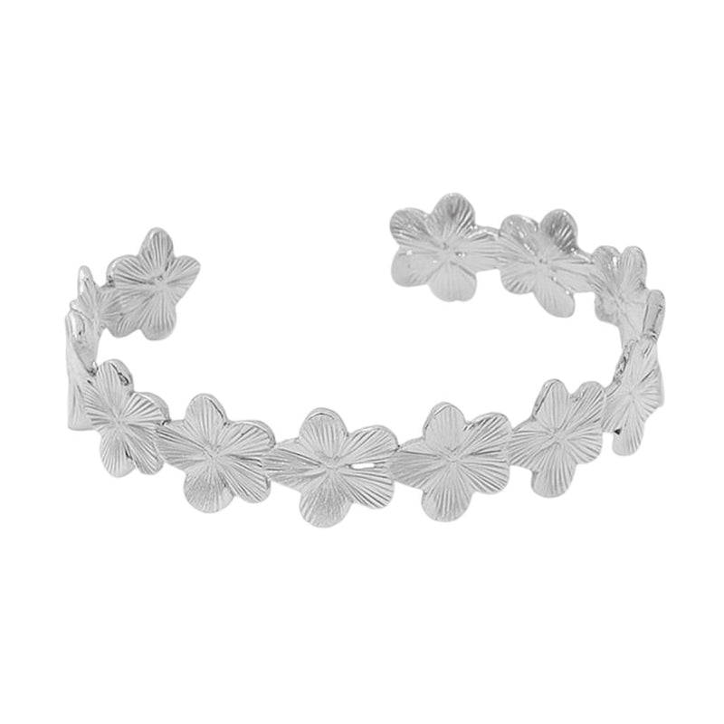 Bracelet manchette floral, fleurs scintillantes, en acier inoxydable, modèle Oraya - La Boutique du Bracelet