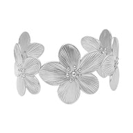 Bracelet manchette floral, fleurs sculptés larges, en acier inoxydable, modèle Vaelis - La Boutique du Bracelet