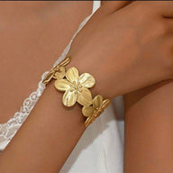 Bracelet manchette floral, fleurs sculptés larges, en acier inoxydable, modèle Vaelis - La Boutique du Bracelet