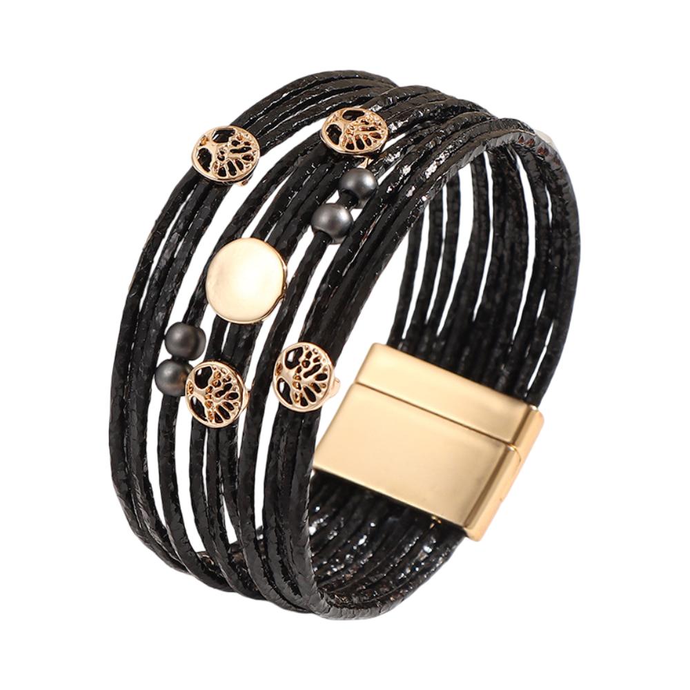 Bracelet manchette multi-rangs, cordons textures brillants, motif arbre de vie, pour femme, modele Tezie