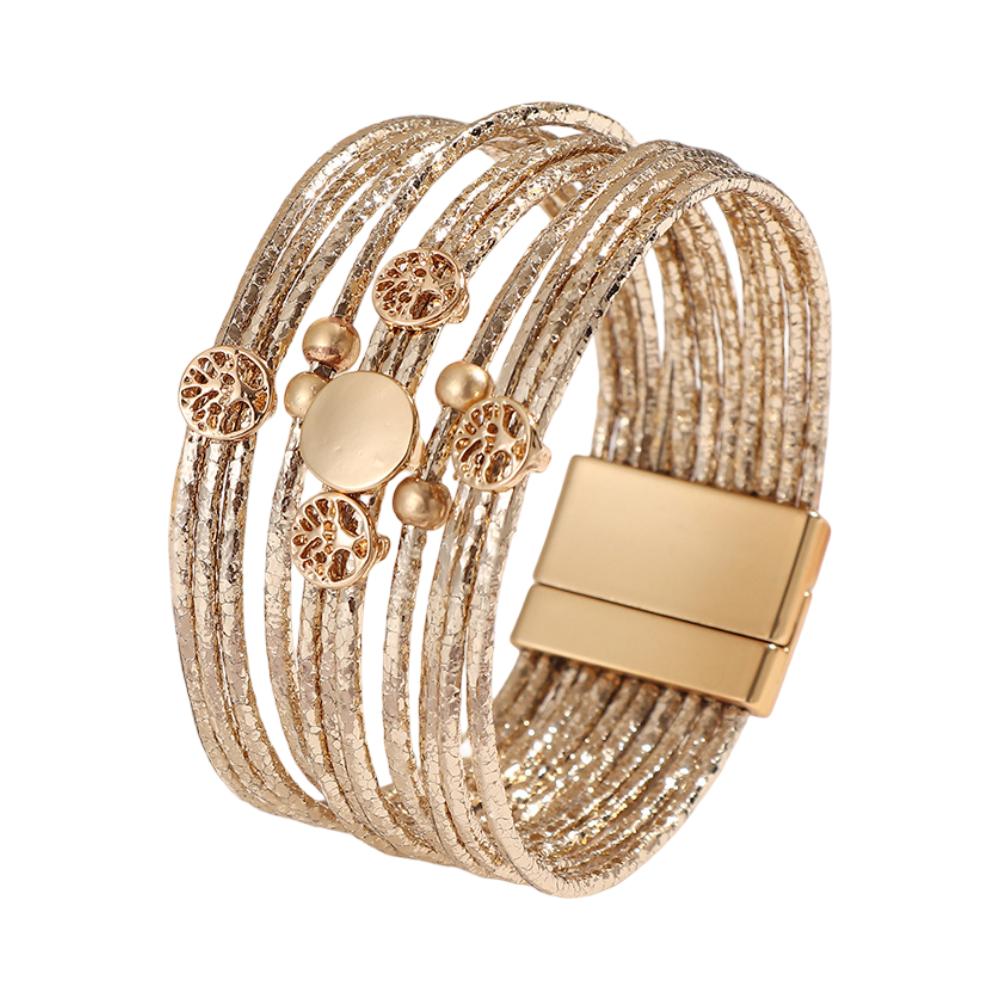 Bracelet manchette multi-rangs, cordons textures brillants, motif arbre de vie, pour femme, modele Tezie