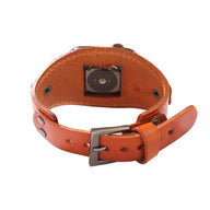 Bracelet manchette large en cuir orange pour Apple Watch, boucle en métal gris, style moderne Toré.