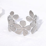 Bracelet manchette style ensoleillé, fleurs et pétales, en acier inoxydable, modèle Bina - La Boutique du Bracelet