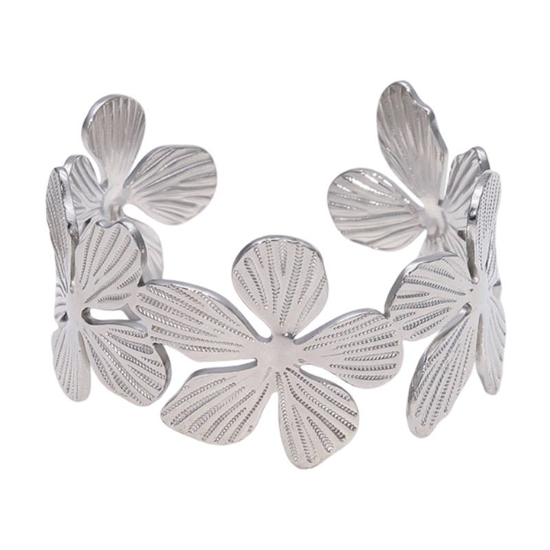 Bracelet manchette style ensoleillé, fleurs et pétales, en acier inoxydable, modèle Bina - La Boutique du Bracelet