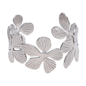 Bracelet manchette style ensoleillé, fleurs et pétales, en acier inoxydable, modèle Bina - La Boutique du Bracelet