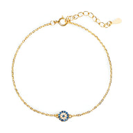 Bracelet fin en argent sterling orné d'un pendentif œil bleu et blanc avec chaîne réglable.