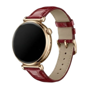 Bracelet montre connectée rouge effet crocodile en simili vegan avec boucle métal doré, style élégant femme.