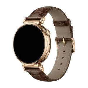 Bracelet montre connectée effet crocodile marron simili vegan avec boucle métal doré, modèle Cruize pour femme.