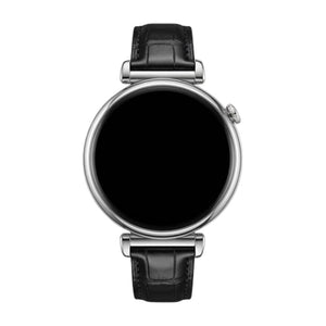 Bracelet montre effet crocodile noir en simili vegan avec boucle métal doré pour montre connectée femme.