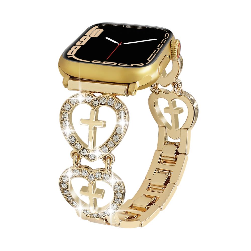 Women's Smartwatch Bracelet, Heart and Cross Design, Clip-On Links, Silver or Gold Finish, Modern Religious Jewelry, Relika Model