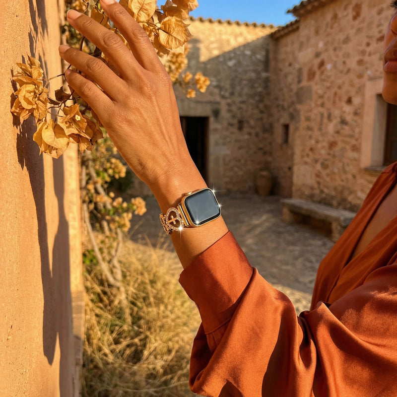 Women's Smartwatch Bracelet, Heart and Cross Design, Clip-On Links, Silver or Gold Finish, Modern Religious Jewelry, Relika Model