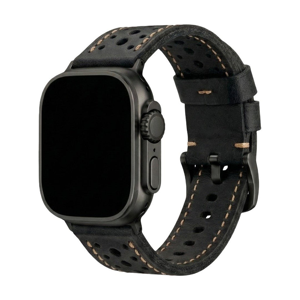 Perforated Leather Watch Strap, Sturdy Vintage-Style Bracelet, Stainless Steel Buckle, Everyday Comfort and Secure Fit, Guénolé Model