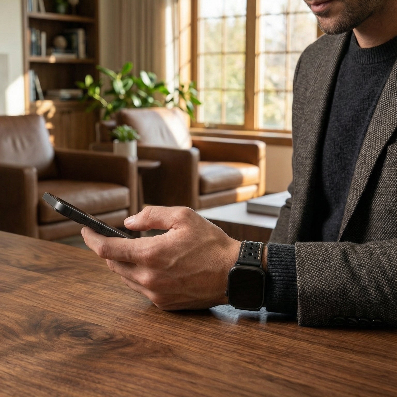 Perforated Leather Watch Strap, Sturdy Vintage-Style Bracelet, Stainless Steel Buckle, Everyday Comfort and Secure Fit, Guénolé Model