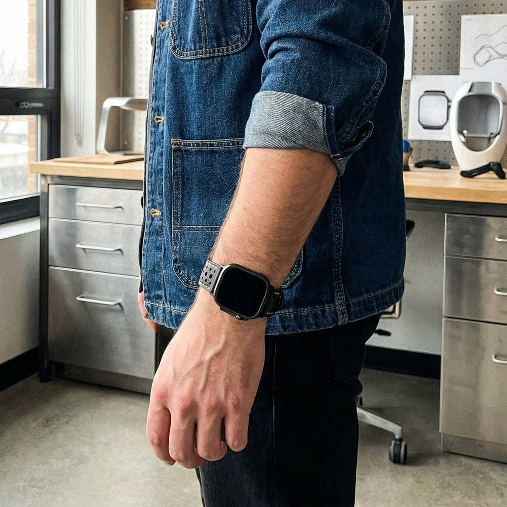 Perforated Leather Watch Strap, Sturdy Vintage-Style Bracelet, Stainless Steel Buckle, Everyday Comfort and Secure Fit, Guénolé Model