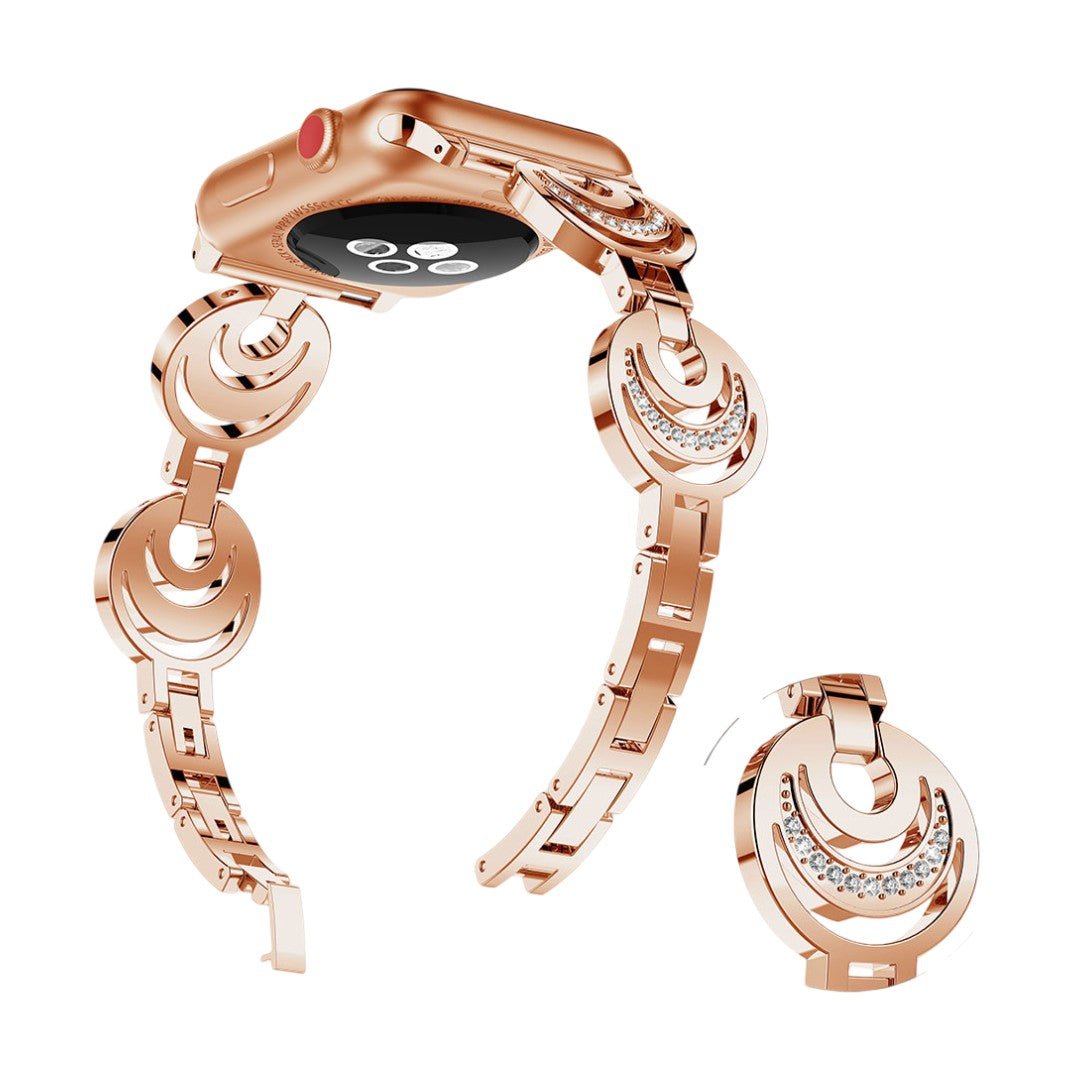 Apple Watch bracelet, circular links with moon motif set with zircons, Gipsy model