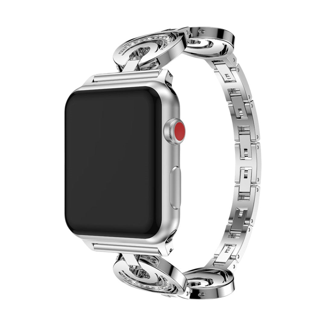Apple Watch bracelet, circular links with moon motif set with zircons, Gipsy model