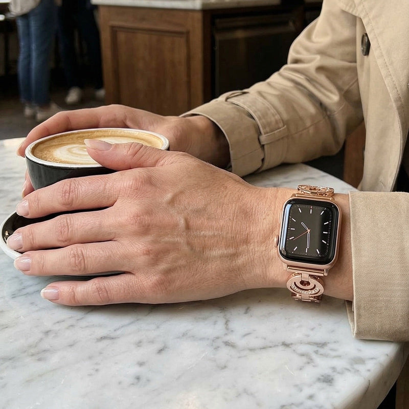 Bracelet montre métal Apple Watch maille fantaisie lune étoilée avec zircon, bracelet bijou élégant pour smartwatch, modèle Gipsy