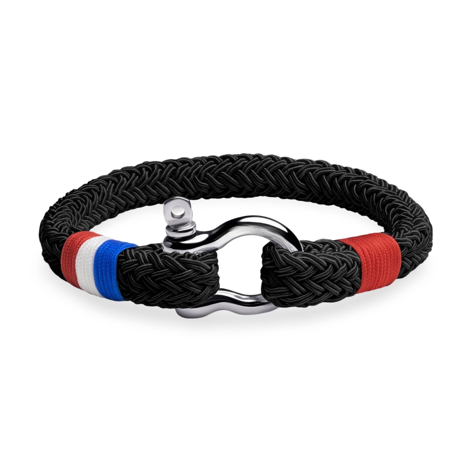 Bracelet mousqueton, en coton et acier inoxydable, pour homme, drapeau français, modèle Fabrice - La Boutique du Bracelet