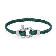 Bracelet homme vert en cuir tressé avec fermeture mousqueton en acier inoxydable.