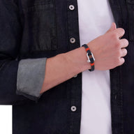 Bracelet homme en cuir noir et rouge avec fermoir mousqueton en acier inoxydable, style Fernando.