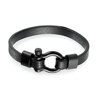 Bracelet homme noir en cuir avec mousqueton acier inoxydable noir mat.