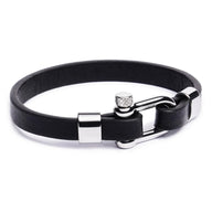Bracelet homme noir en cuir microfibre avec fermoir mousqueton en acier inoxydable brillant.
