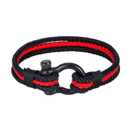 Bracelet mousqueton triple cordon noir et rouge en nylon avec acier inoxydable noir mat.