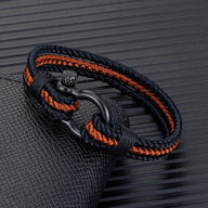 Bracelet mousqueton noir et marron en nylon tressé avec acier inoxydable, triple cordon style Azin.