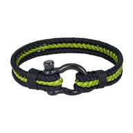 Bracelet Azin triple cordon noir et vert en nylon avec mousqueton acier inoxydable.