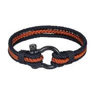 Bracelet Azin triple cordon en nylon noir et marron avec mousqueton acier noir mat.