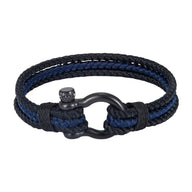 Bracelet triple cordon bleu marine et noir en nylon avec mousqueton en acier inoxydable noir mat.