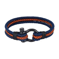 Bracelet mousqueton triple cordon bleu marine et marron en nylon avec acier inoxydable noir mat.