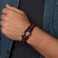 Bracelet mousqueton noir et rouge en nylon et acier inoxydable, triple cordon, style Azin.