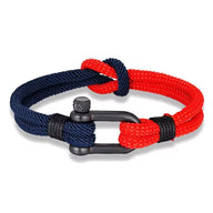 Bracelet homme en nylon rouge et bleu marine avec fermoir manille en acier inoxydable.
