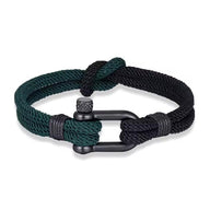 Bracelet en nylon vert foncé et noir avec fermoir à manille en acier inoxydable mat.