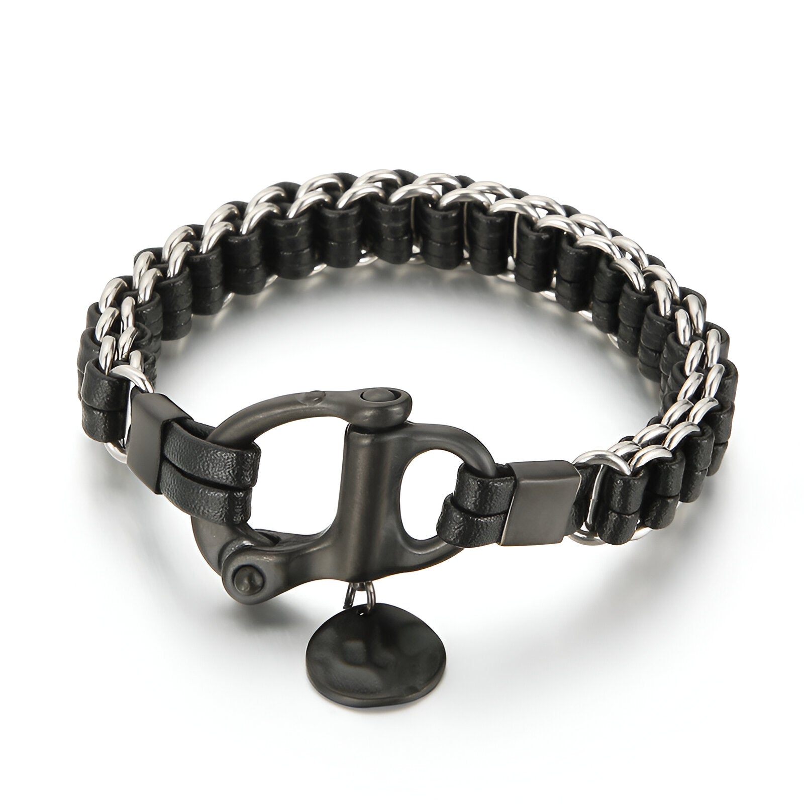 Bracelet mousqueton style anneau, en cuir tressé et acier inoxydable, pour homme, modèle Adriano - La Boutique du Bracelet