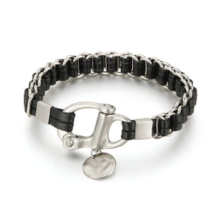 Bracelet mousqueton style anneau, en cuir tressé et acier inoxydable, pour homme, modèle Adriano - La Boutique du Bracelet