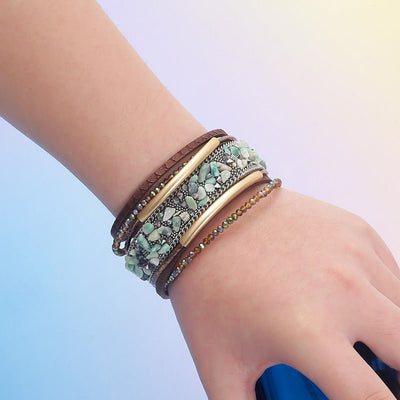 Bracelet multi-rang orné de pierres naturelles, fermoir magnétique, style bohème, pour femme, modèle Bermina