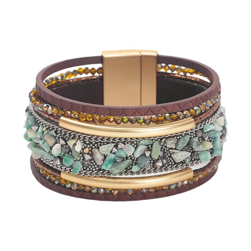 Bracelet multi-rang orné de pierres naturelles, fermoir magnétique, style bohème, pour femme, modèle Bermina