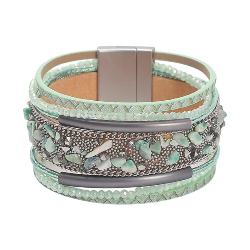 Bracelet multi-rang orné de pierres naturelles, fermoir magnétique, style bohème, pour femme, modèle Bermina
