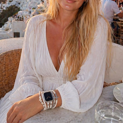 Πολυεπίπεδο βραχιόλι για Apple Watch, δέρμα, χάντρες από φυσικές πέτρες, χριστιανικός σταυρός, αλυσίδα από ανοξείδωτο ατσάλι, κούμπωμα με αφαιρούμενους κρίκους, μοντέλο Laytone