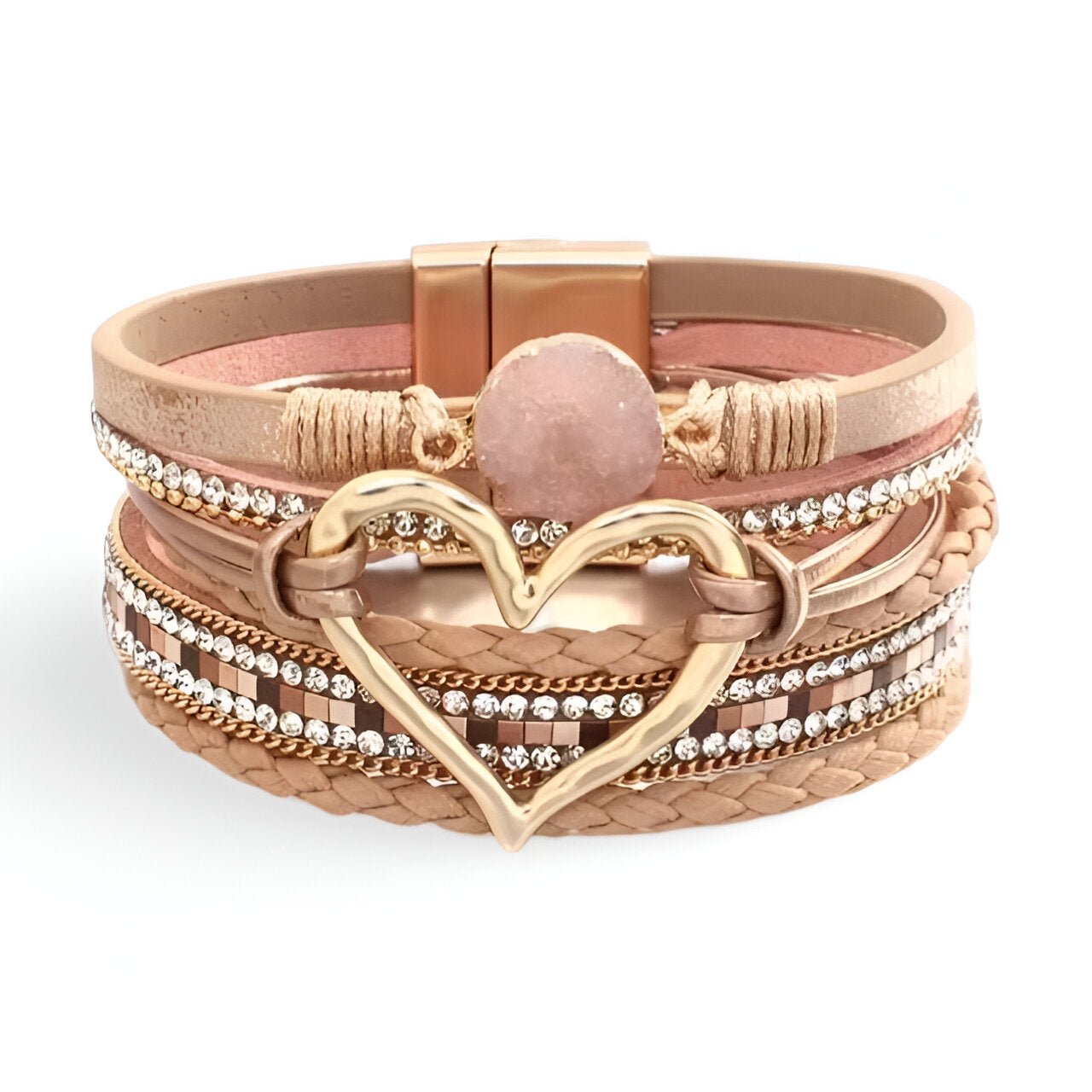 Bracelet multi - rangs, à grand cœur central, pour femme, modèle Célina - La Boutique du Bracelet