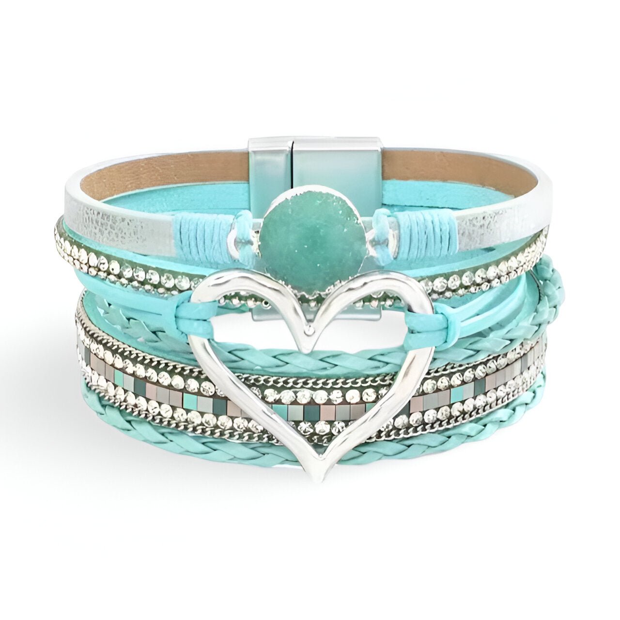 Bracelet multi - rangs, à grand cœur central, pour femme, modèle Célina - La Boutique du Bracelet