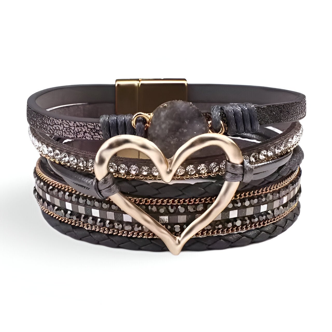 Bracelet multi - rangs, à grand cœur central, pour femme, modèle Célina - La Boutique du Bracelet