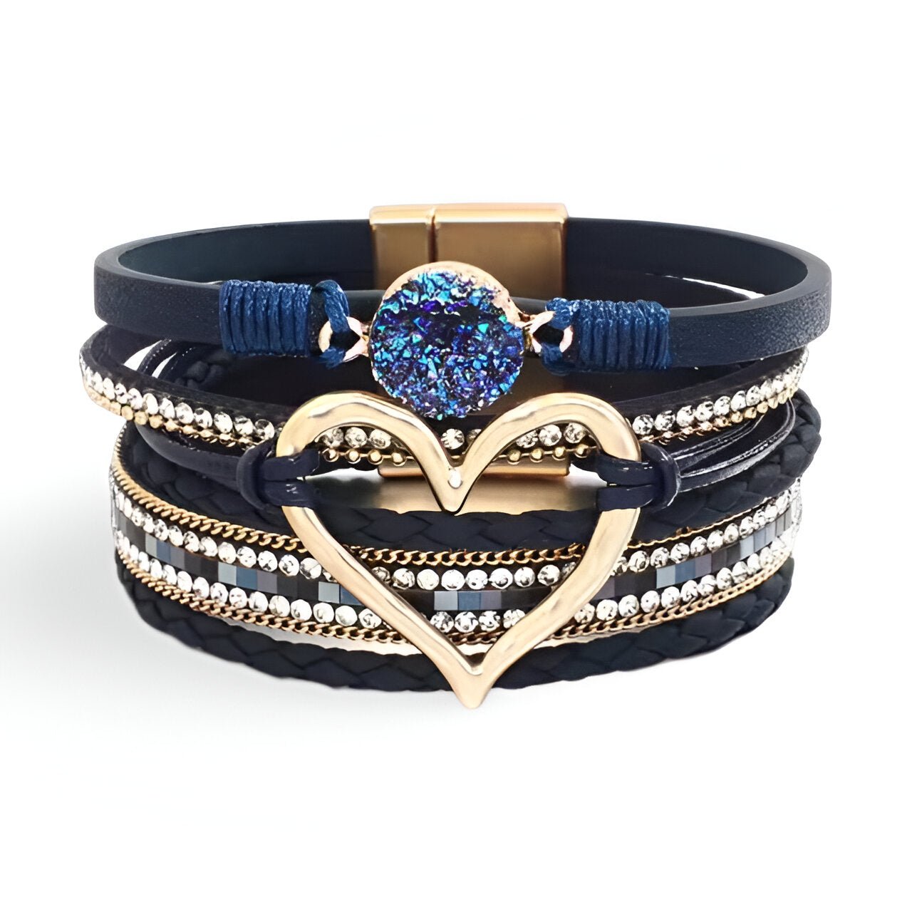 Bracelet multi - rangs, à grand cœur central, pour femme, modèle Célina - La Boutique du Bracelet