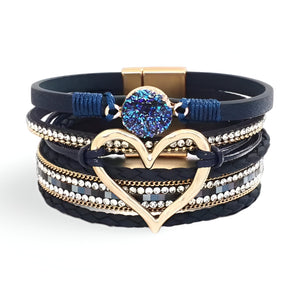 Bracelet multi - rangs, à grand cœur central, pour femme, modèle Célina - La Boutique du Bracelet