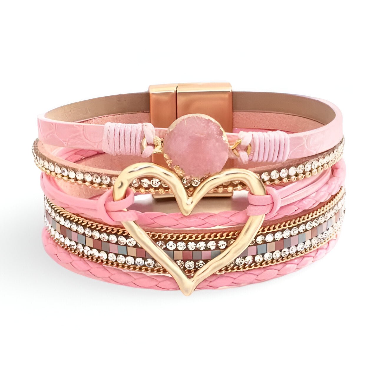 Bracelet multi - rangs, à grand cœur central, pour femme, modèle Célina - La Boutique du Bracelet