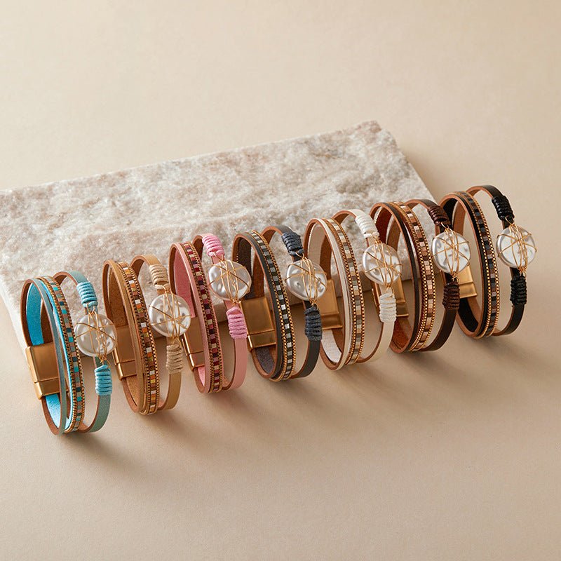 Bracelet multi - rangs, à grande perle façonnée, pour femme, modèle Tamaya - La Boutique du Bracelet